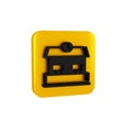 Black Railway station icon isolated on transparent background. Yellow square button.