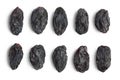 Black raisin isolated on white background with clipping path. Top view. Flat lay. Set or collection Royalty Free Stock Photo