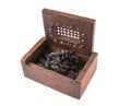 Black Raisin In Wooden Box III Royalty Free Stock Photo