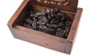 Black Raisin In Wooden Box VII Royalty Free Stock Photo