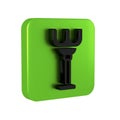 Black Rake toy icon isolated on transparent background. Children toy for beach games. Green square button.