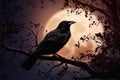 Raven on Branches at Moonlight Night. AI generative