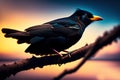 Generative AI: Black raven in moonlight perched on tree Royalty Free Stock Photo