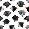 Black raven watercolor seamless pattern