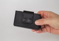 Black real leather small wallet for coins and credit cards