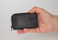 Black real leather small wallet for coins and credit cards Royalty Free Stock Photo