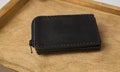 Black real leather small wallet for coins and credit cards Royalty Free Stock Photo