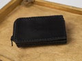 Black real leather small wallet for coins and credit cards Royalty Free Stock Photo