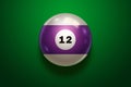 Black realistic billiard eight ball on green table