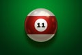 Black realistic billiard eight ball on green table