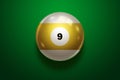 Black realistic billiard eight ball on green table