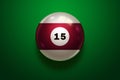 Black realistic billiard eight ball on green table