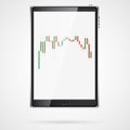 Black realistic large vertical smart touch mobile tablet computer with Japanese candles, interval chart of changes in stock quotes