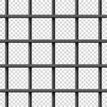 Black realistic metal prison bars. Detailed jail cage, prison iron fence. Criminal background mockup. Vector