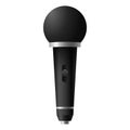 Black realistic microphone. Sound musical equipment with round dark nozzle