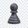 Black realistic pawn. Game figure. Little soldier, chessman. Isolated vector illustration
