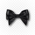 Black realistic silk bow with shadow on a transparent background. Element for design Royalty Free Stock Photo