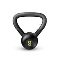 Black realistic weight. Kettlebell of 8 kilograms. Equipment for bodybuilding and workout. Vector