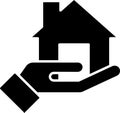 Black Realtor icon isolated on white background. Buying house. Vector