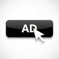 Black Rectangular Button Labeled AD with White Cursor Arrow Clicking On It advertisement Royalty Free Stock Photo