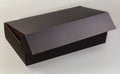 Black rectangular cardboard box with slightly open lid Royalty Free Stock Photo