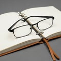Black rectangular glasses rest on an open ring bound notebook Royalty Free Stock Photo