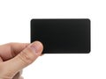 Black rectangular object held by hand close up view isolated on white background Royalty Free Stock Photo