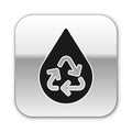 Black Recycle clean aqua icon isolated on white background. Drop of water with sign recycling. Silver square button Royalty Free Stock Photo