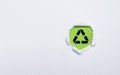 Black recycle icon sign on green background for recycling packing product and rubbish , sustainable development to save ecology