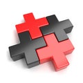 Black and red abstract plus jigsaw puzzle pieces. 3D Royalty Free Stock Photo