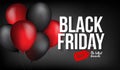 Black Friday Sale banner template for web, print design production. Black and red air balloon on contrast black Royalty Free Stock Photo