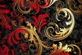 a black and red background with gold and red swirls Royalty Free Stock Photo