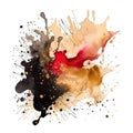 Black red beige colors watercolor splash splatter stain brush strokes on white background. Modern aquarelle spots. Trendy isolated Royalty Free Stock Photo