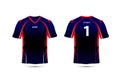 Black, Red and blue layout e sport t-shirt design template. Royalty Free Stock Photo