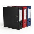 Black, red, and blue office ring binders for document storage Royalty Free Stock Photo