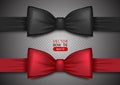 Black and red bow tie, realistic vector illustration, isolated on transparent background. Elegant silk neck bow. Vip event