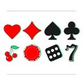 Black and red casino icons, poker club set. Vector illustration, casino elements, symbols, cards, gamble sign Royalty Free Stock Photo