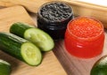 Black and red caviar in a jar Royalty Free Stock Photo