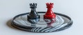 BLACK AND RED CHESS ROOKS ON MARBLE TRAY Royalty Free Stock Photo