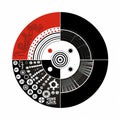 Black And Red Circle With Multi-panel Compositions And Cultural Symbolism Royalty Free Stock Photo