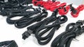 Black and red computer gaming cables wires