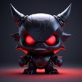 a black and red demon toy with glowing eyes