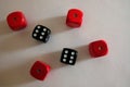 Black and red dice showing the numbers one and six Royalty Free Stock Photo