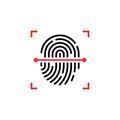 Black and red fingerprint thin line scanner Royalty Free Stock Photo