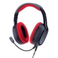 Black and red gaming headphones with a microphone isolated on a white background