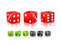 Black red green dice with white dots icon set