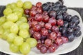 Black, red, green seedless grapes in a deep white bowl Royalty Free Stock Photo