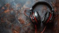 Black And Red Headphones On A Rusty Surface Royalty Free Stock Photo