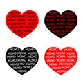 Black, red heart icon set. Xoxo phrase sketch saying. Hugs and kisses. Happy Valentines day sign symbol. Love greeting card. Cute
