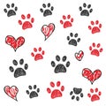 Black and red hearts with paw prints background